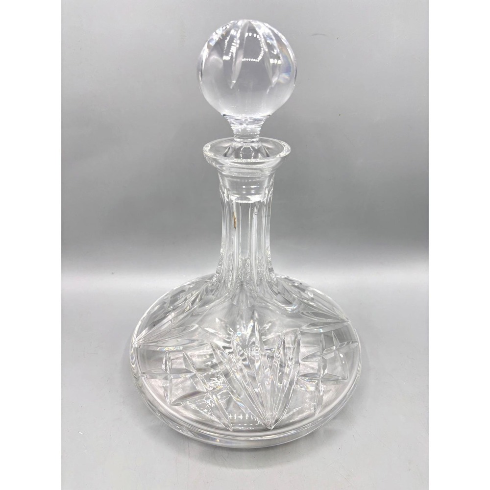Vintage Lead Crystal Ships Decanter‎ with Faceted Ball Stopper Starburst Barware